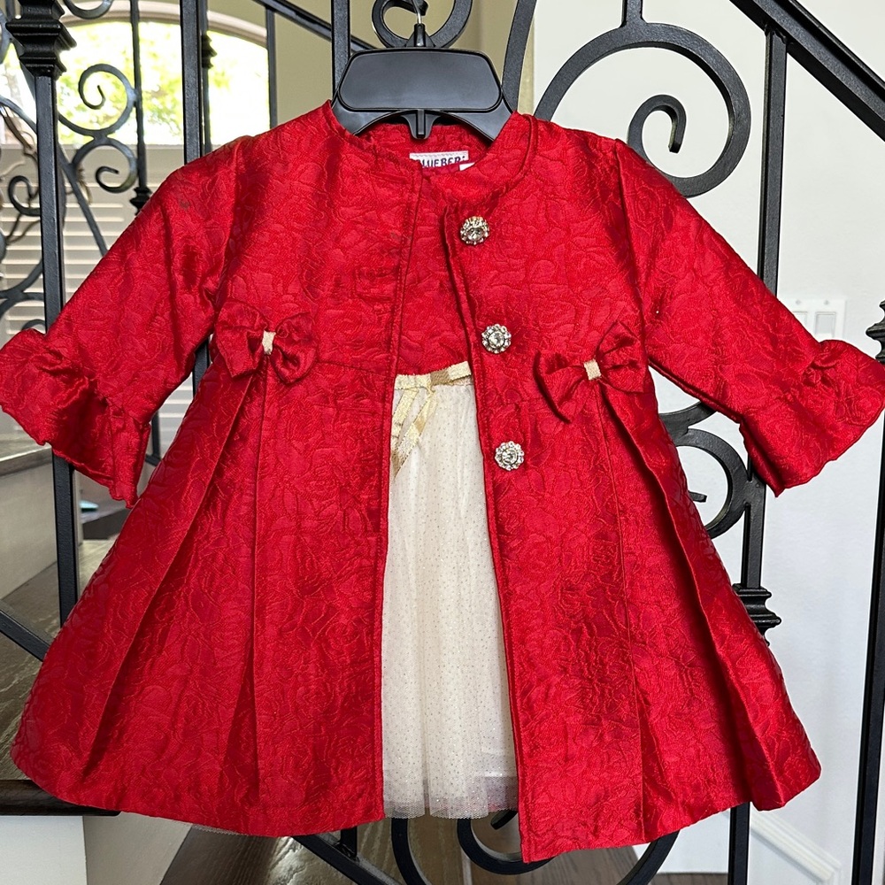 Blueberi Boulevard Red Kids Coat with Bow Details